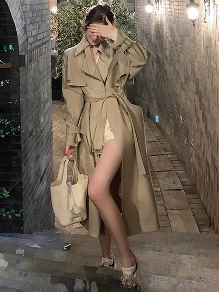 Long Trench Women Autumn Winter 2022 New Double Breasted Belted Loose Korean Jacket Office Lady Outerwear Female Fashion CoatsX240921