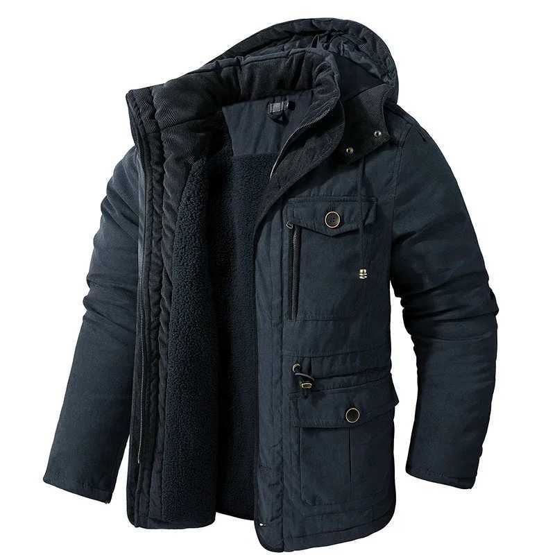 2024 mens cotton Parka cotton pad windproof and warm hooded cashmere jacket thick winter jacket with wool lining for men W240920