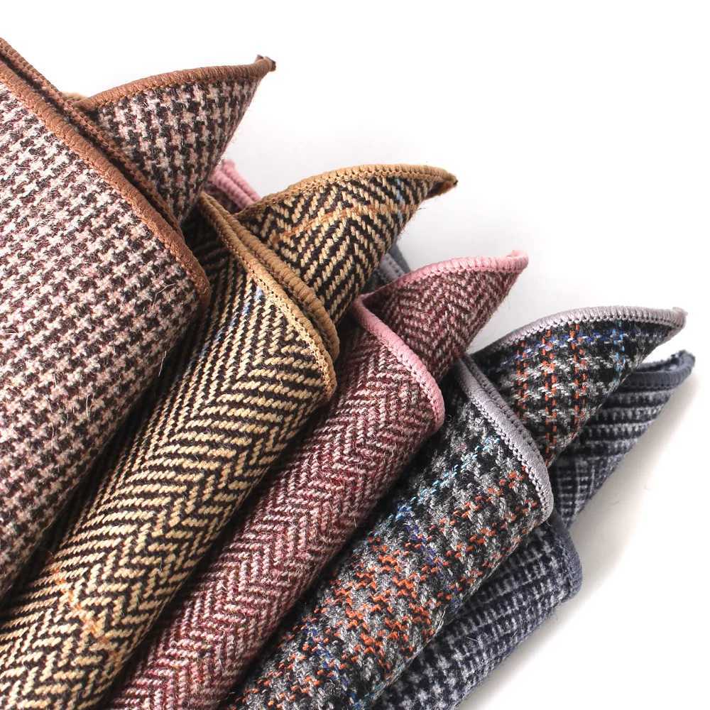 Fashion Wool Handkerchief For Men Suit Woolen Plaid Pocket Square Business Hankies Herringbone pattern Hanky Plaid Pocket TowelX240921