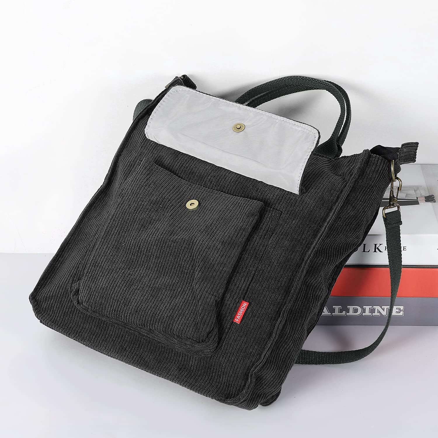 Shoulder bag, women's ribbed veet large capacity casual handbag, shopping bag with zipper and pocket
