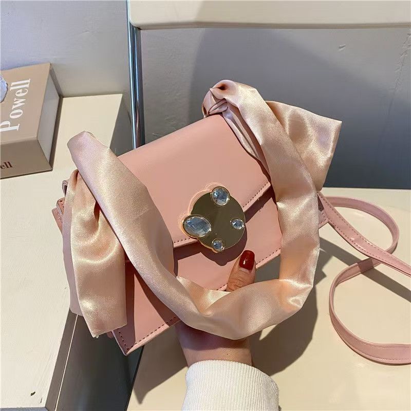 High Quality Crossbody Shoulder Ribbon Portable Fashion Women's New Solid Color Retro Small Square Bag