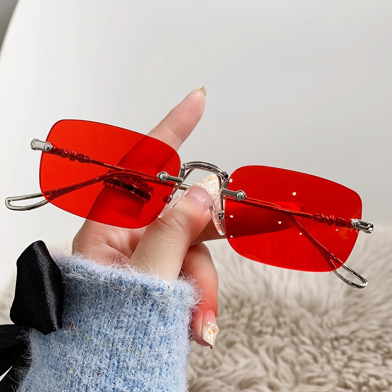 Square Rimless Sunglasses Men Rectangle Fashion Popular Men Shades Small Sun Glasses For Female Male Summer Traveling Purple S138 IVISTA