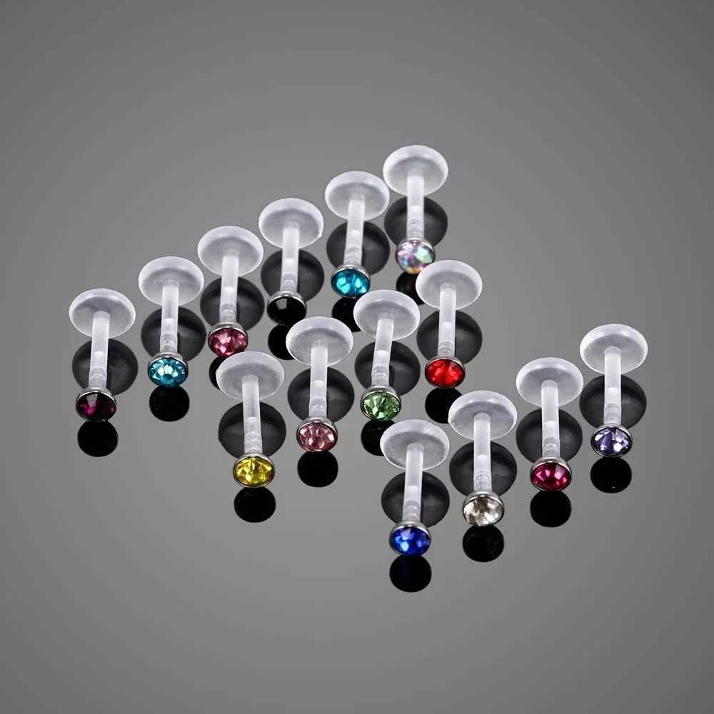 20pcs Tragus Retainer Clear Lip Studs Flexible Acrylic 2mm CZ Gem Labret Monroe Lip Ring/Helix/Cartilage Earring Stud Y240921