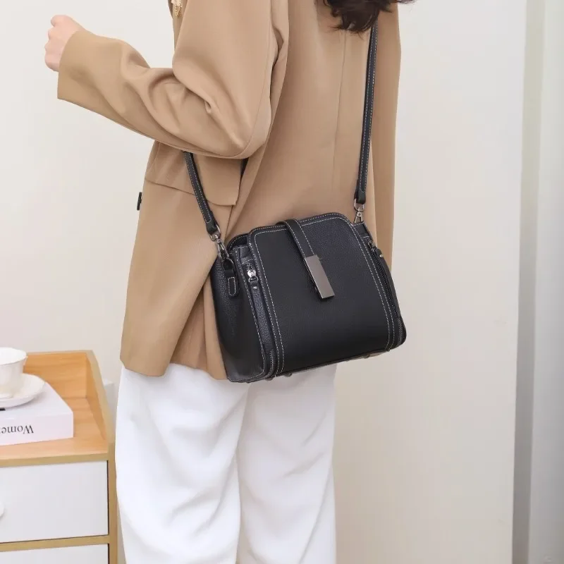 Real Genuine Leather Versatile Fashion Women's Small TLXT Handbag High Quality Shoulder Bag Lady Commuting Crossbody Bucket Bag