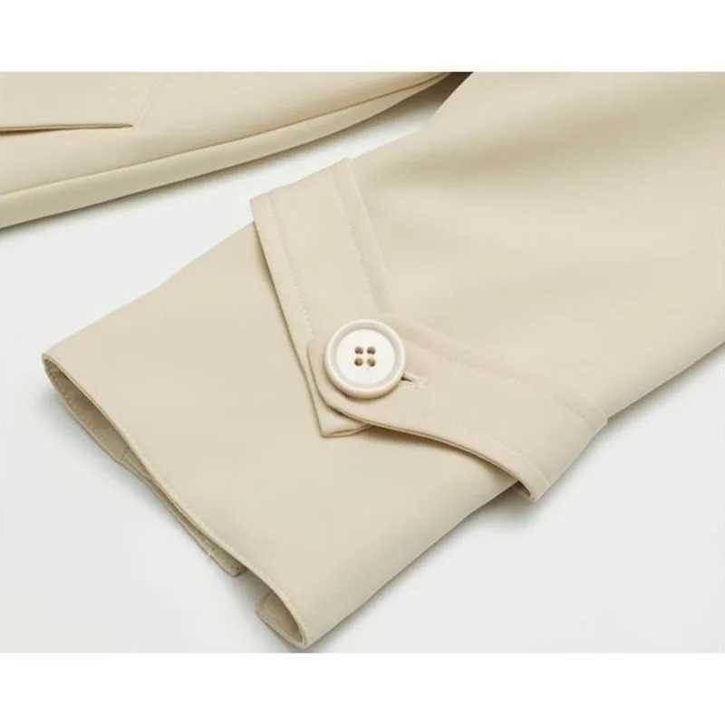 Korean Elegant Mid-length Apricot Light Blue Windbreaker With Sashes Women Autumn Lapel Double Breasted Long Sleeve Trench CoatX240921