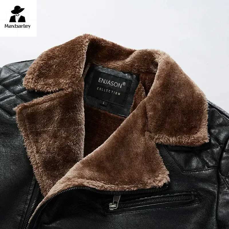 Mens leather clothing autumn new item solid color plush thick casual retro outdoor travel lapel jacket mens ultra-thin leather jacket W240918