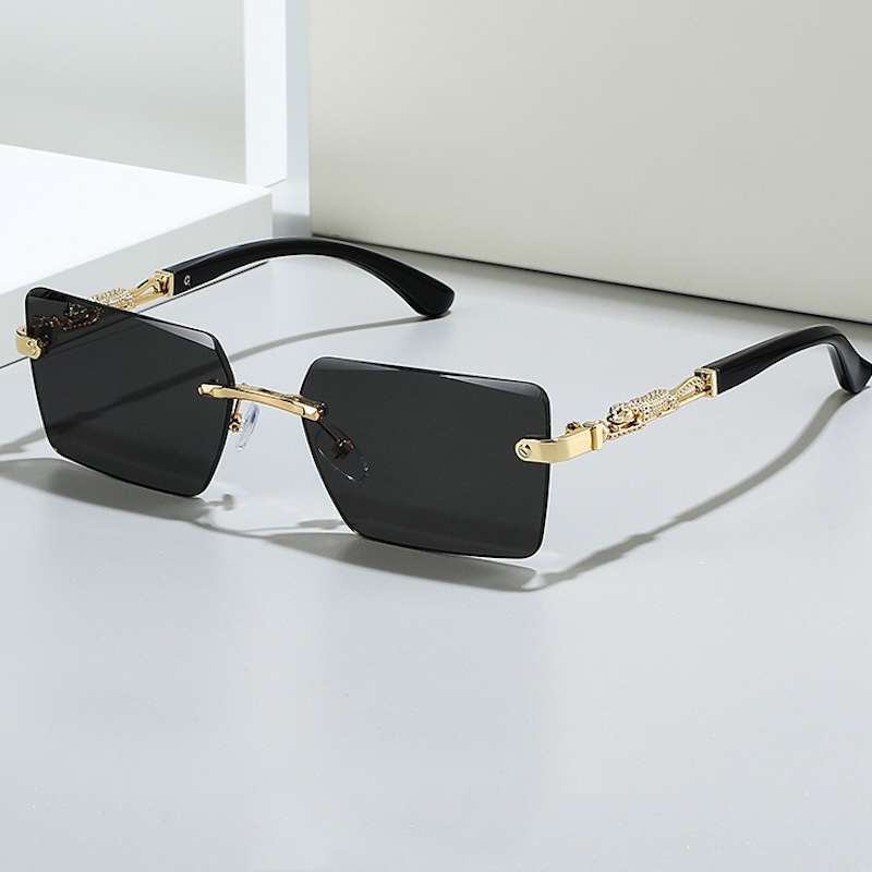 Square Rimless Sunglasses with Leopard Men Retro Top Frame Women Eyewear Outdoor Y2K Future Design Diamond trimming Glasses Women S142 IVISTA