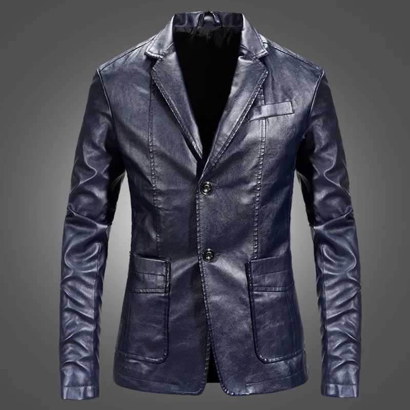 PU jacket mens solid color leather jacket casual PU jacket motorcycle jacket mens large size 6XL W240918