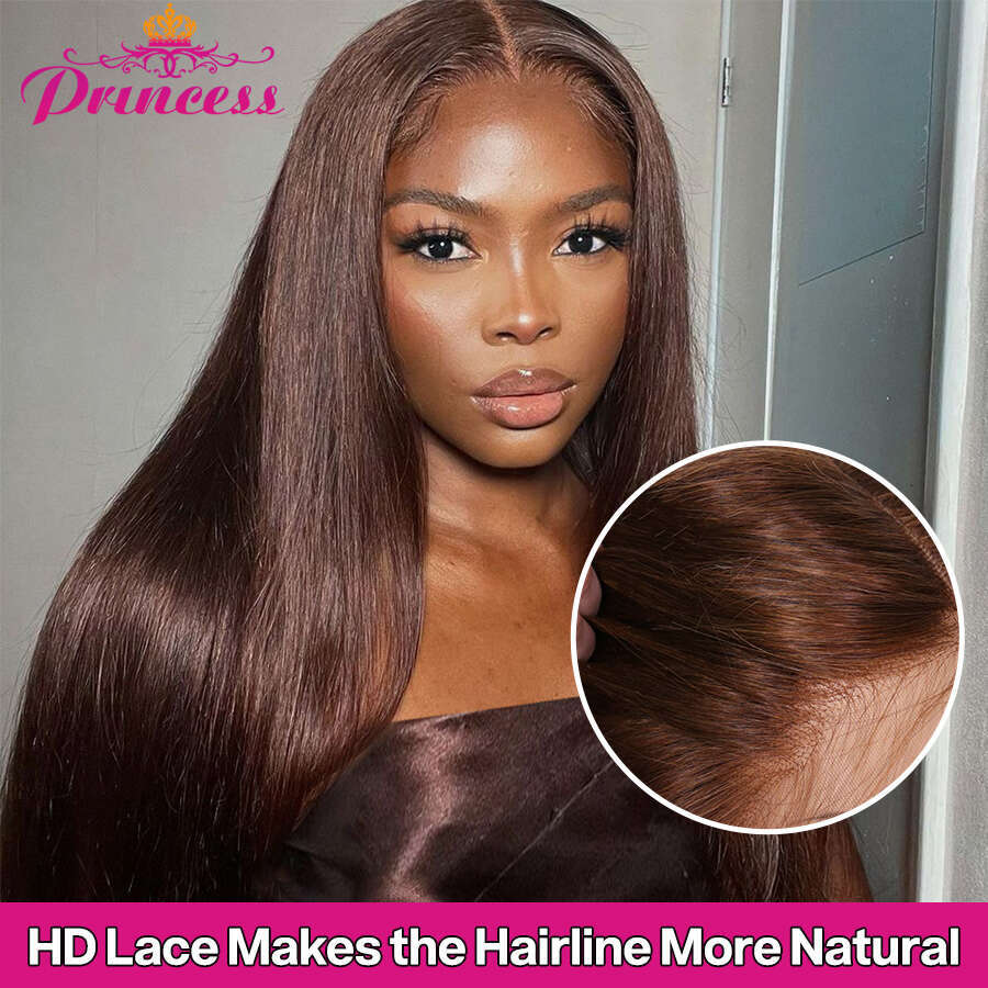 Princess 13x4 Straight Wig Pre Plucked Chocolate Brown HD Lace Front Colored Human Hair Wigs