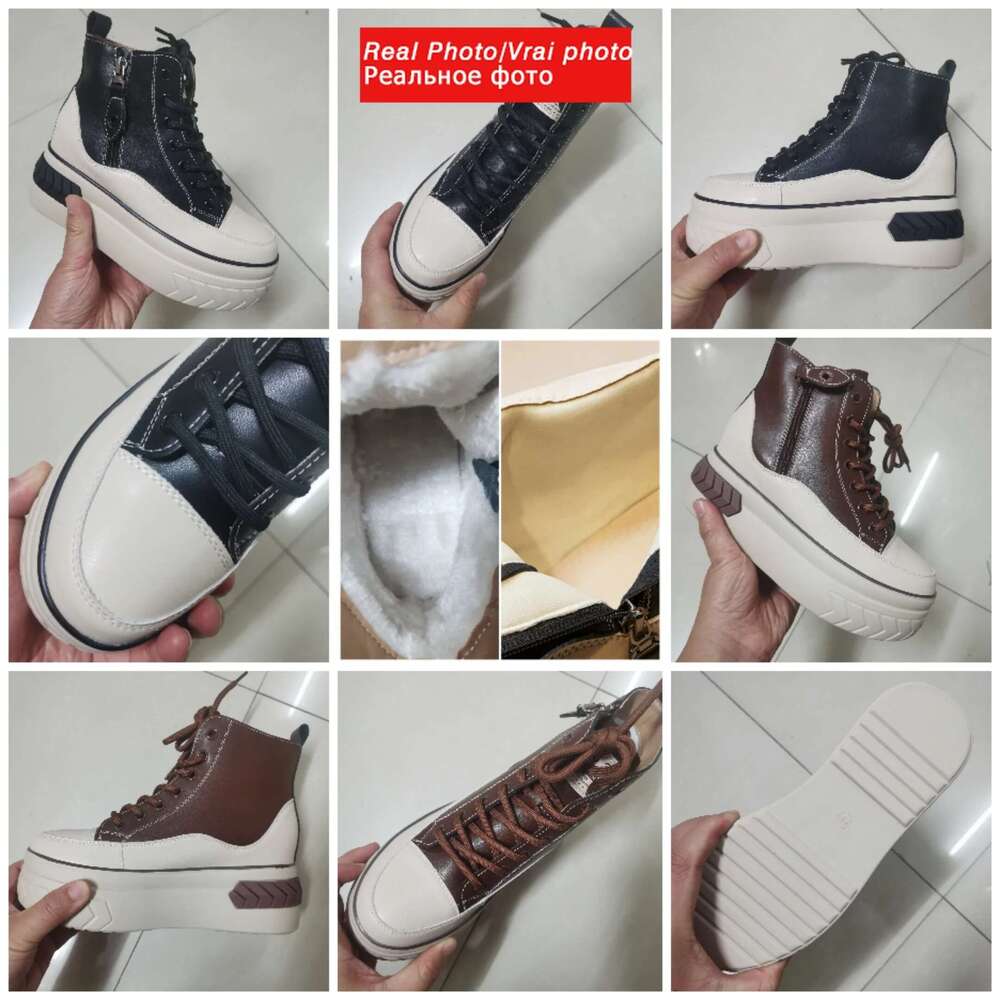 Fujin High Top Women Genuine Leather 8cm Platform Boots Wedge Hidden Heel Autumn Warm Fur Winter Shoes Sneakers