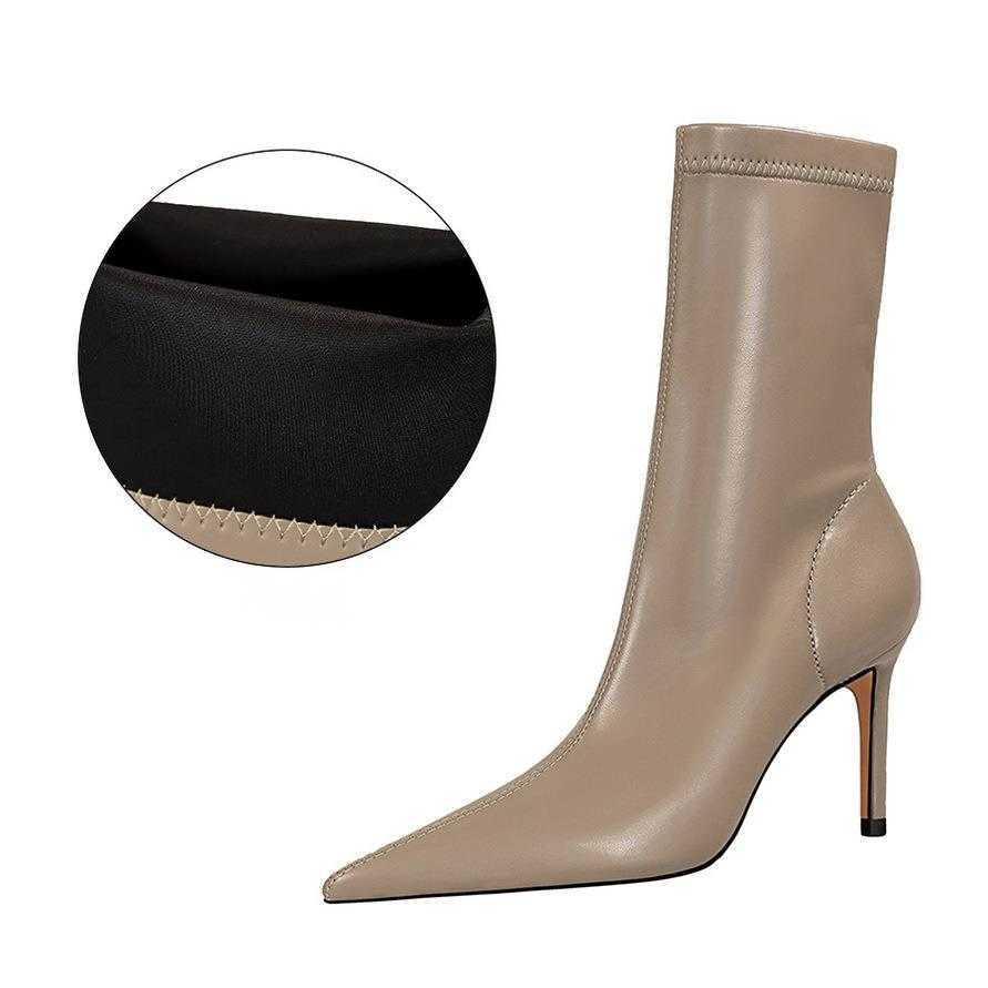 CMM Fashion Simple Thin Heel High Heel Shallow Mouth Pointed Sexy Nightclub Slim Short Boots Womens Boots