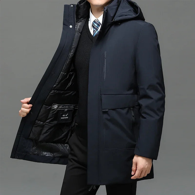 Mens Long Plush Thickened Parkas 2 pieces Winter Jacket Mens Parker Coat Winter Warm Thick Zipper Coat Padded Overcoat 240913