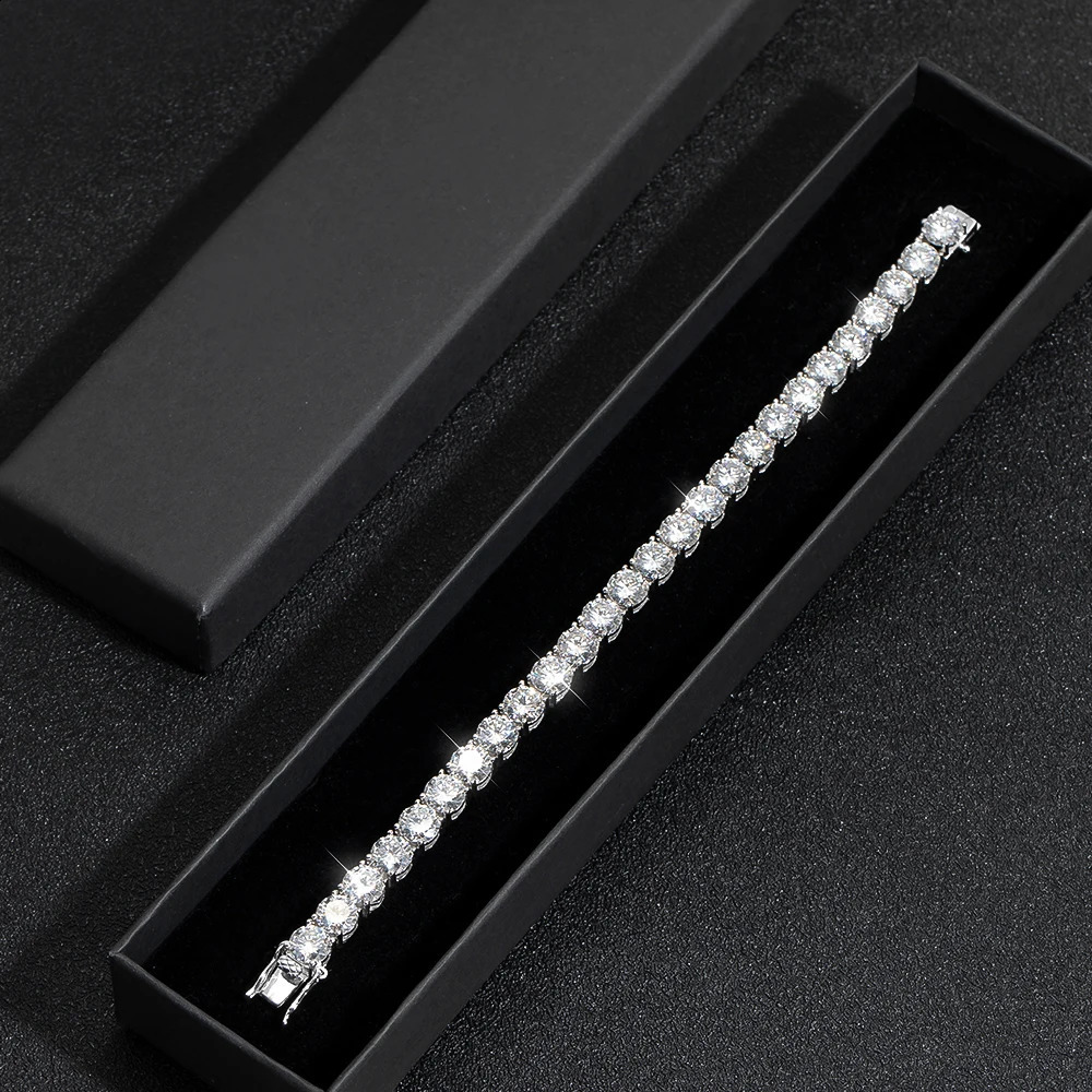 KNOBSPIN 65mm Dcolor silica tennis bracelet 4 Prong Setting Classic Trendy Women Fine Jewelry s925 silver 240912