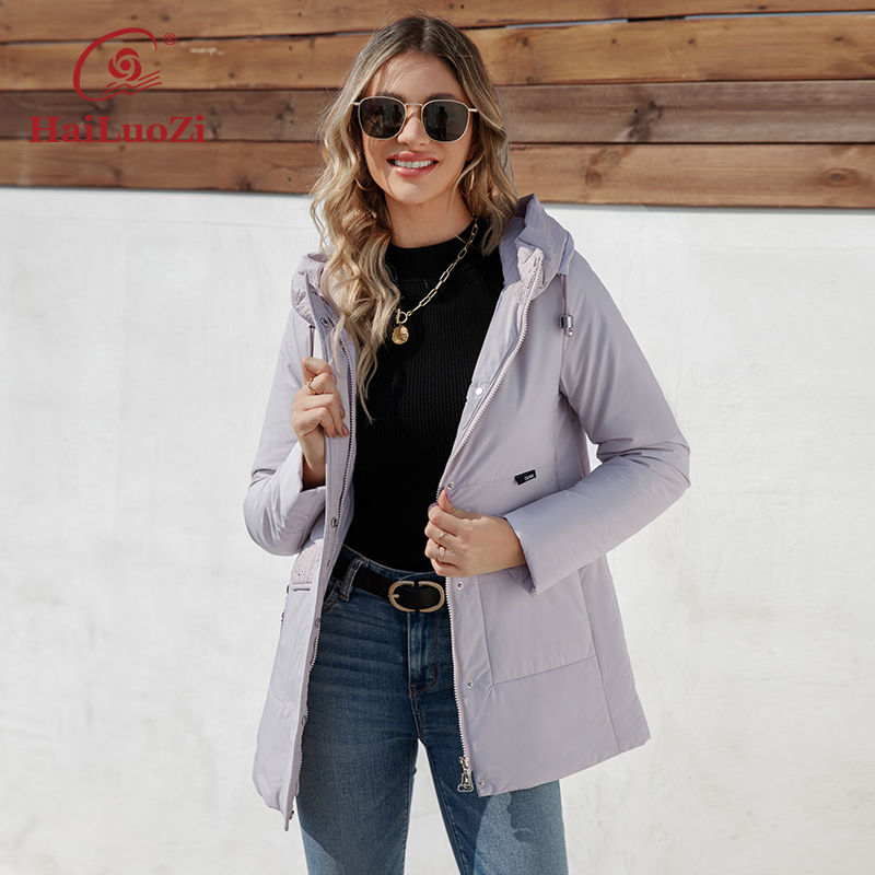Hailuozi 2023 New Spring Women Jacket Short Slim Windproof Female Parkas Hooded Quilted Outwear Quality Zipper Women's Coat 3365
