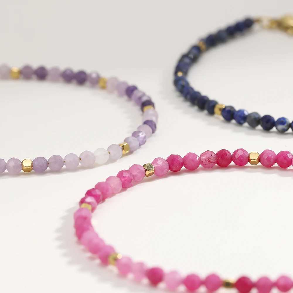 Muliti-color 3mm Faceted Nature Stone Beaded Bracelet For Women Shiny Stainless Steel Square Spacers Exquisite Party GiftX240921
