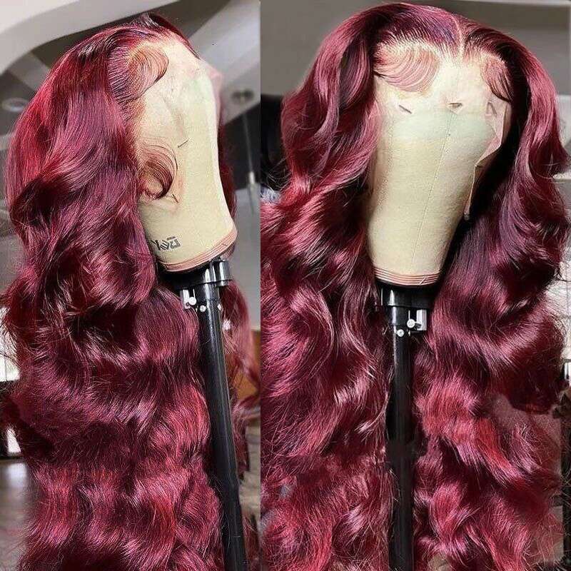 Body Wave Bury 13x6 Hd Lace Frontal 100% Human Hair Wig For Women 30 34inch 99j Red Colored Cheap Wigs On Sale 250 Density