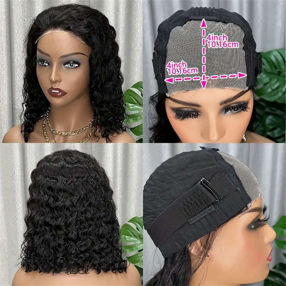 Bob Glueless Water Wave 4X4 Lace 180% Density For Women Human Brazilian Wigs 100% Natural Hair Wig 8-16 Inch