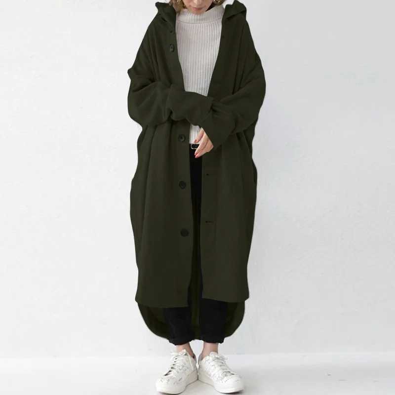 Women Hooded Trench Coats Autumn Winter Solid Pocket X-Ling Button Cardigan Coats Outwear JYFS-9263X240921