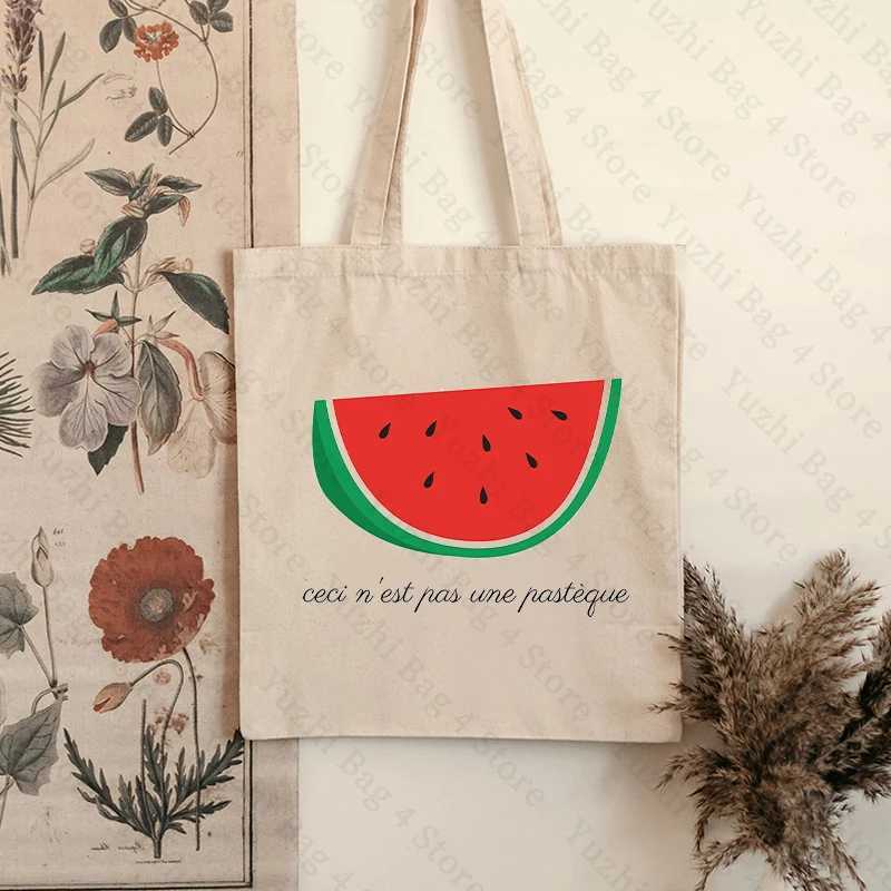 This Is Not A Watermelon Magritte Parody Watermelon Pattern Canvas Tote Bag Against War Womens Peace Reusable Shopping Bag Z250224