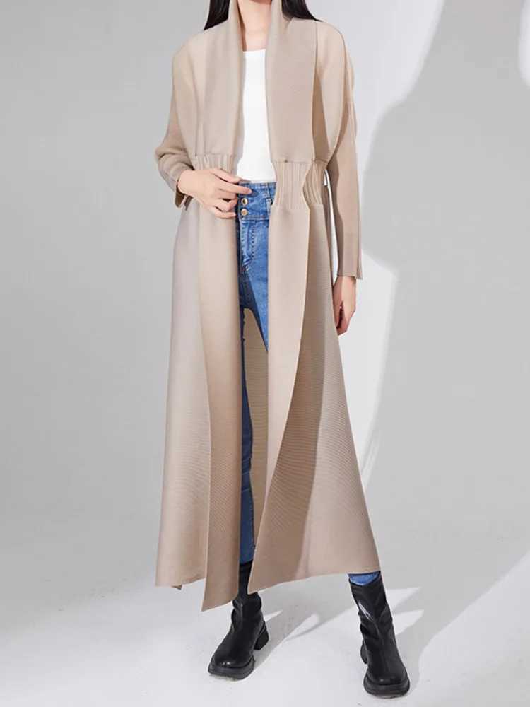 JNMC Womens Design Sense Fold Trench Coat Waist Transparent Loose Lace-up Senior Sense Long Suit Coat 2024 Spring/summer NewX240921
