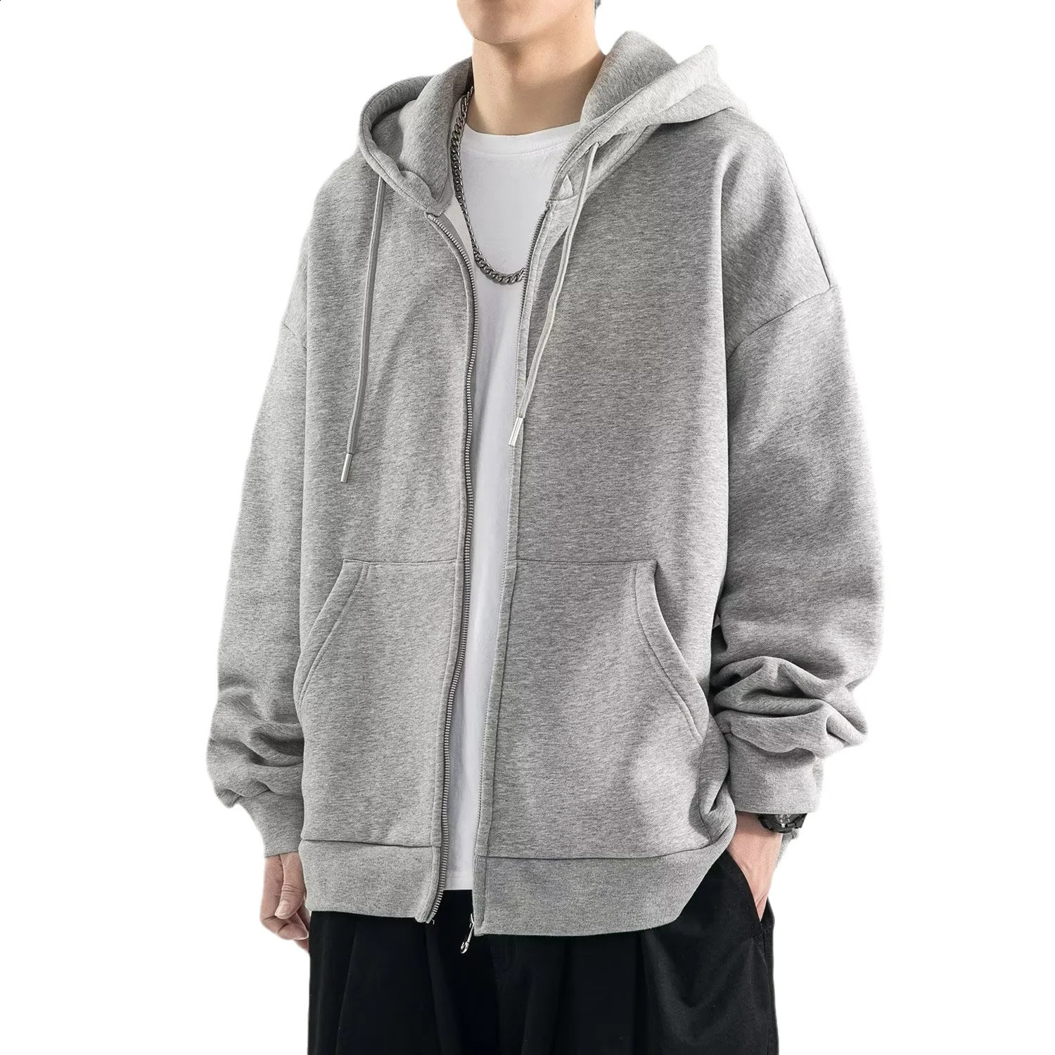 Mens Fashion Solid Color Zipper Hoodie Spring and Autumn Jacket Couple Hip Hop Sweater Street Clothing 240911