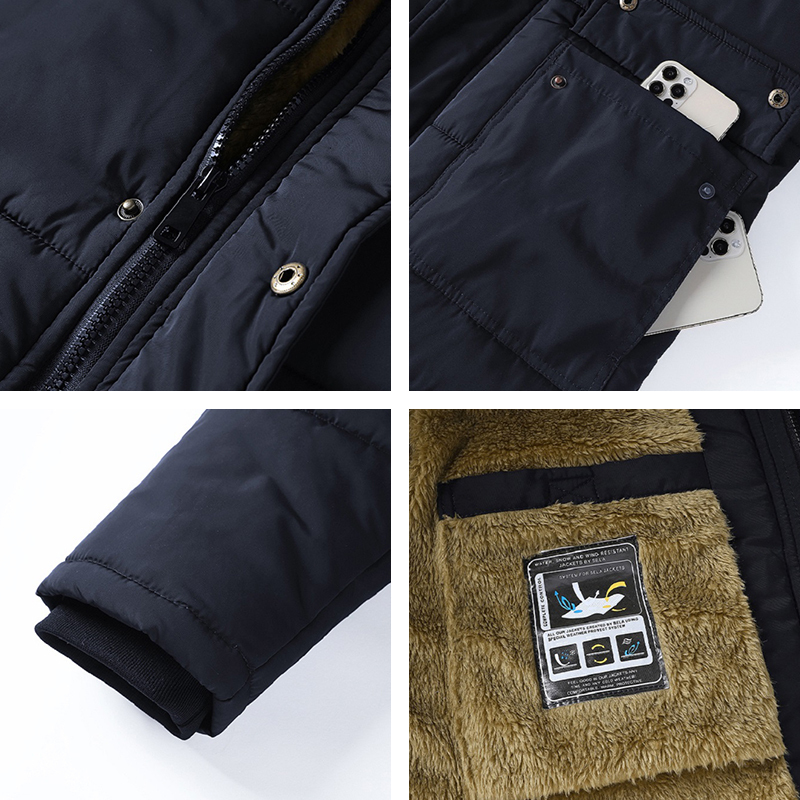 2023 Winter New Men Windproof Fleece Warm Thick Parkas Coat Mens Fashion Hooded Casual Outwear Detachable Hat Jacket Male