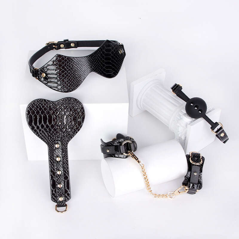 Crocodile Pattern SM Prop 7-Piece Set Couple Binding and Binding Set PU Leather Whip Handcuffs Collar SM Supplies Hair Replacement