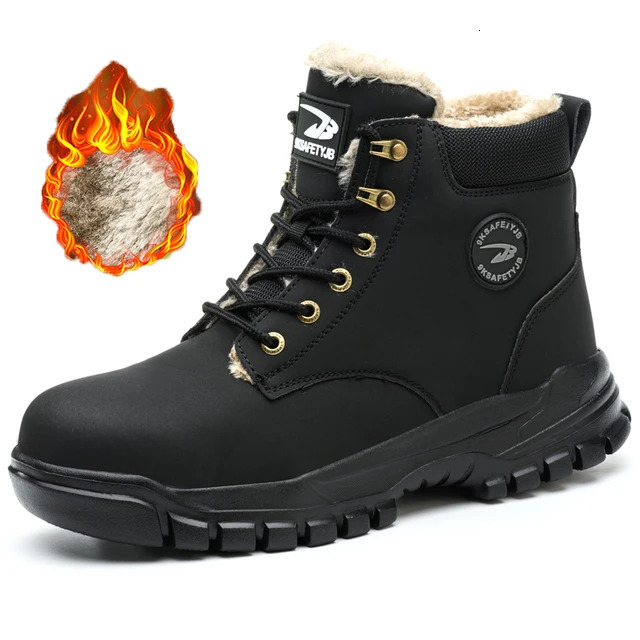 Designer shoes new waterproof and safe men's plush warm winter steel toe work shoes indestructible and puncture resistant snow boots snow boots s