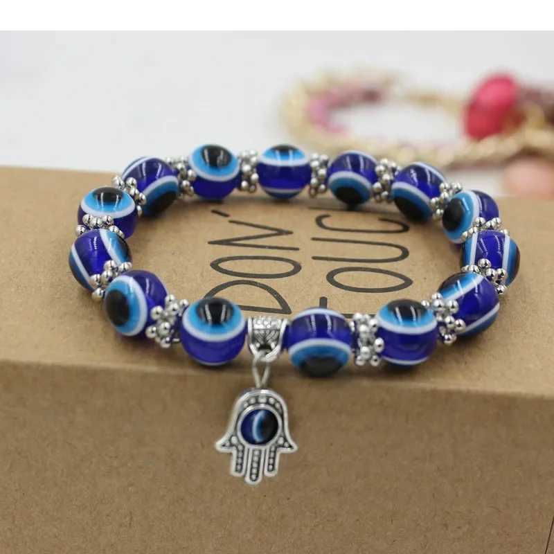 Fashion blue Evil Eye bracelet for women ing lucky amulet Hand of Fatima bracelet for men and women friendship jewelry giftX240921