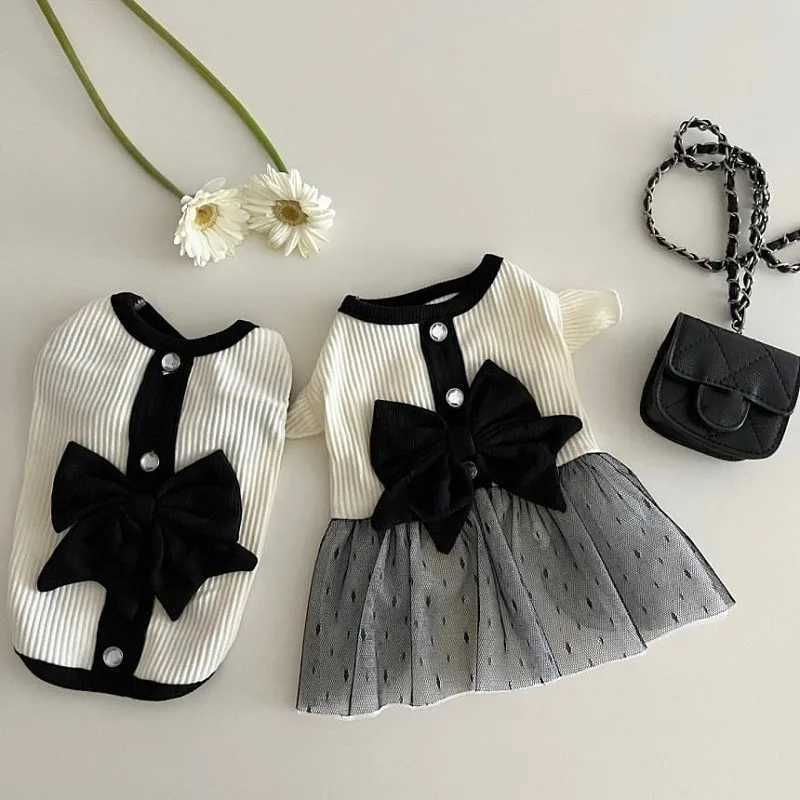 Luxury puppy dress summer puppy costume bow lace dog skin black and white dog T-shirt girl dog costume Chihuahua vest X241119