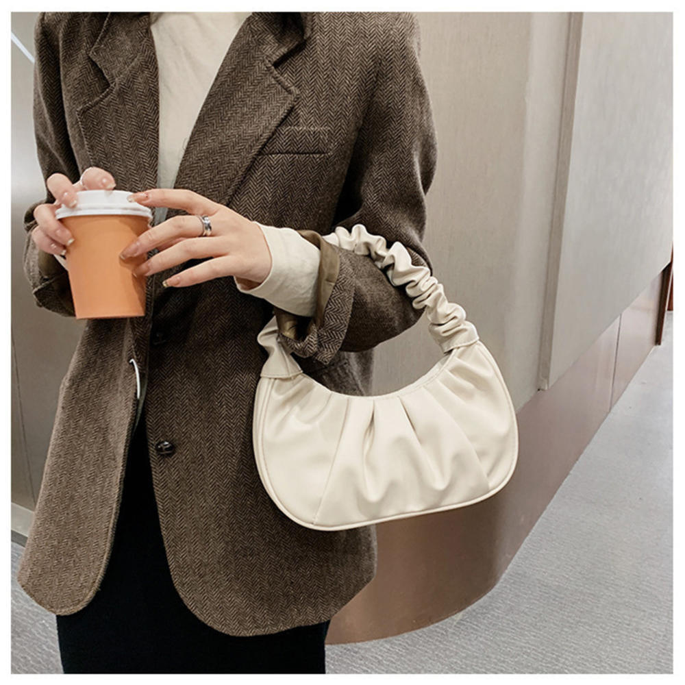 Fashion Pleated Cloud Handlebags for Women PU Leather Solid Color Shoulder Bags French Dumpg Leisure Armpit Bag Handbag