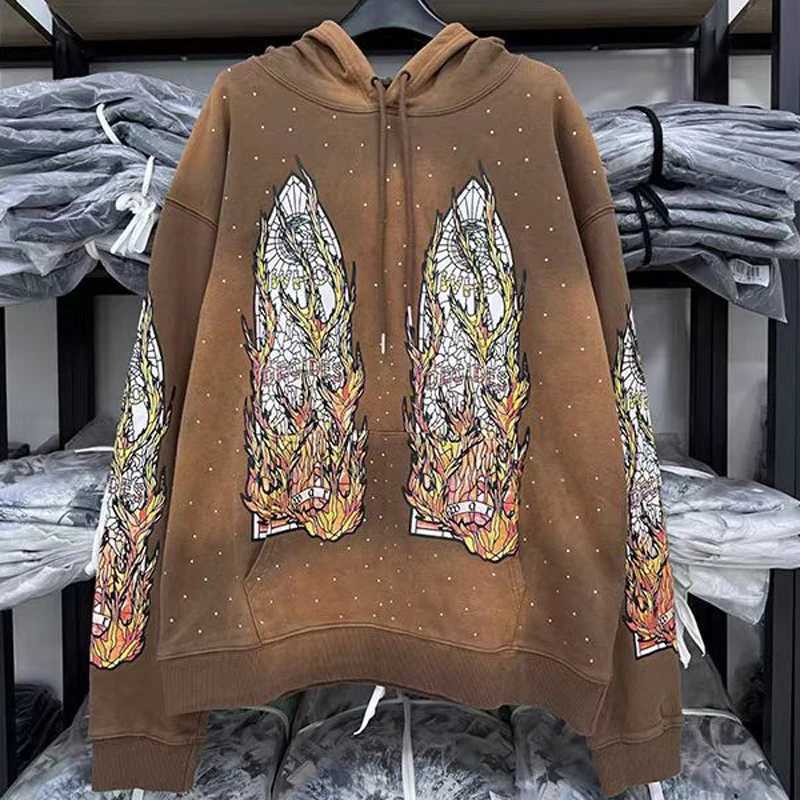 Men's Hoodies Sweatshirts High Street WDW Hoodies Autumn/Winter New Fashion Flame Creative Printing Washing Puller Who Decids War Sweatshirts J24