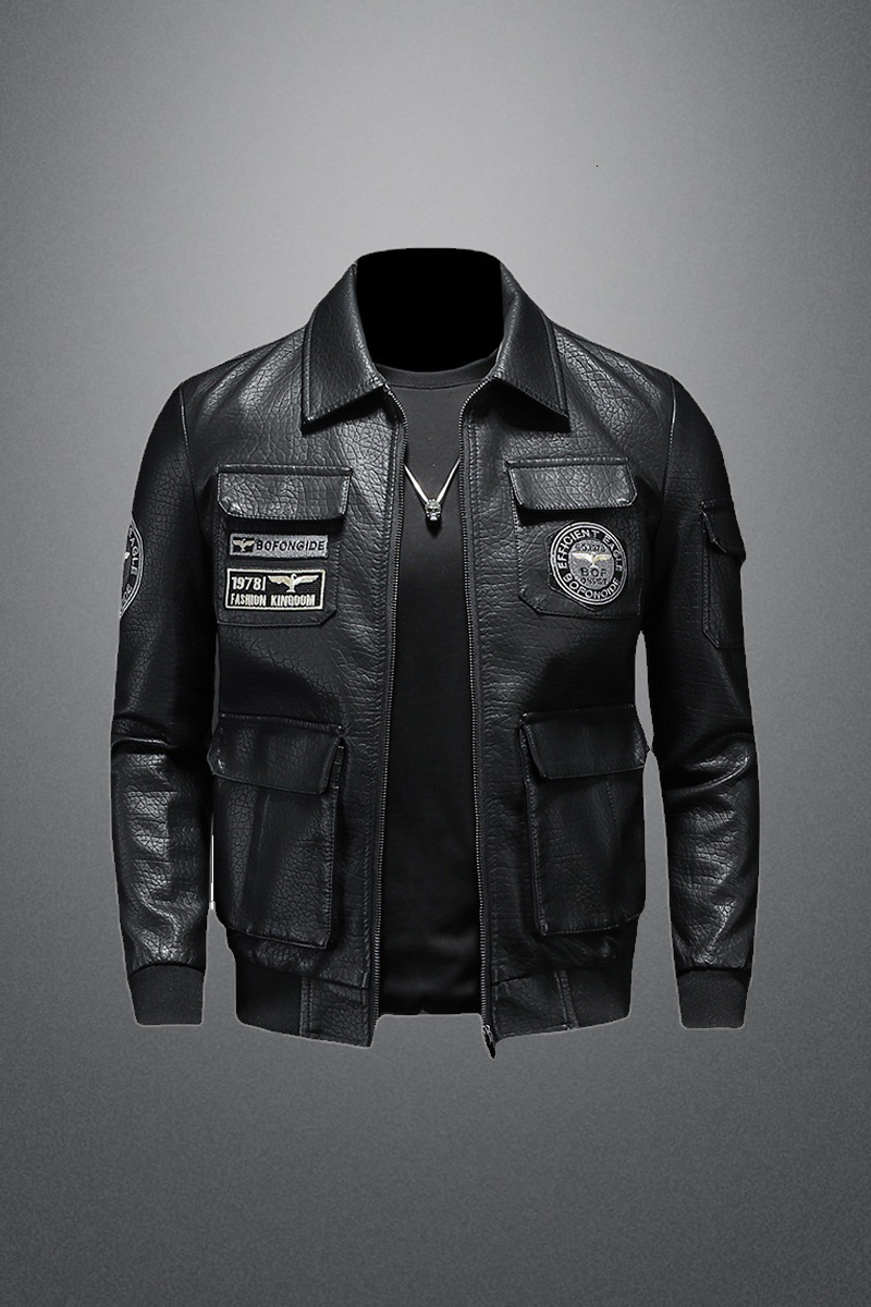 Spring New Men's Motorcycle Jacket Young Embroidered Leather