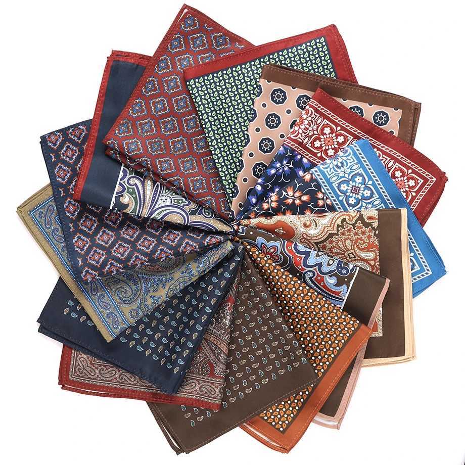 Tailor Smith Mens Classic Red Khaki Print Dot Handkerchiefs Paisley Floral Pockets Square Wedding Hankies Business Gift for HimX240921