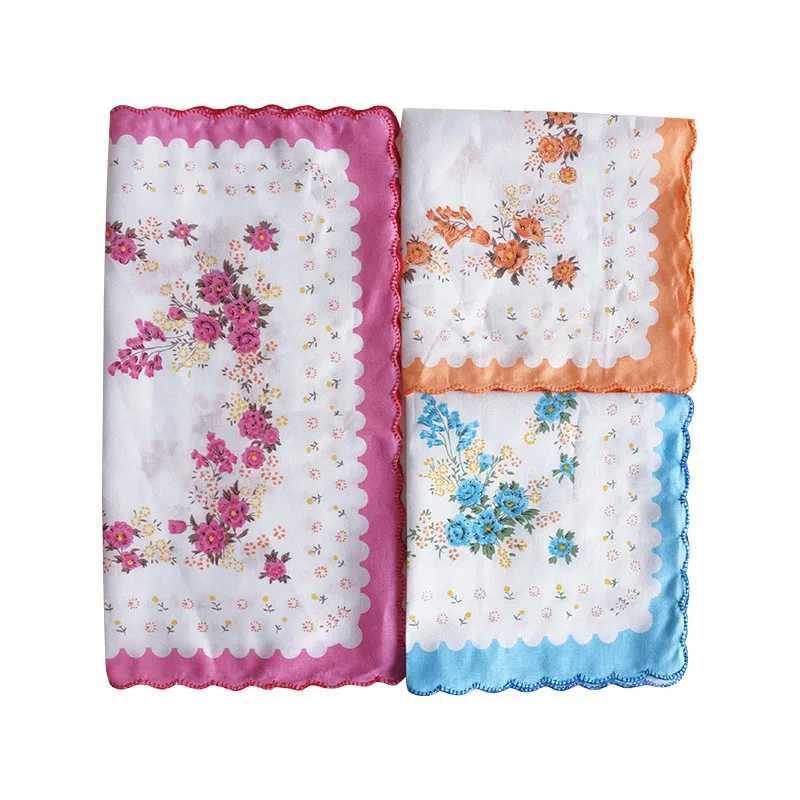 3Pcs 30x30cm Classic Flower Printed Cotton Women Hankies Lace Hanky Ladies Scarf Pocket HankerchiefX240921