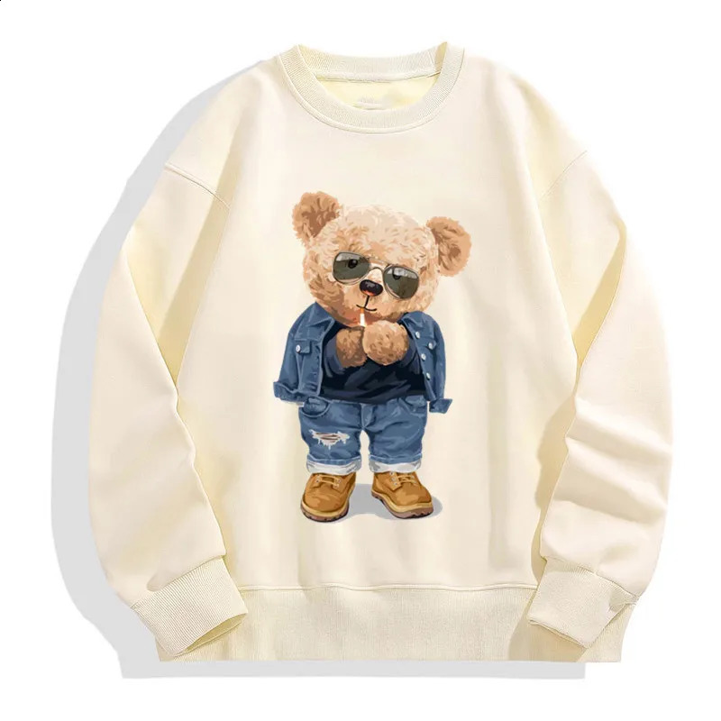 Mens Round Neck Pullovers Autumn Winter Outdoor Male Funny Pose Teddy Bear Pattern Print Sweatshirts Fashion Casual Pullover 240918