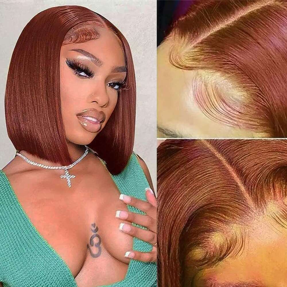 Reddish Brown Short Bob Wig 13x4 Lace Front Pre Plucked With Baby Virgin Human Hair Wigs