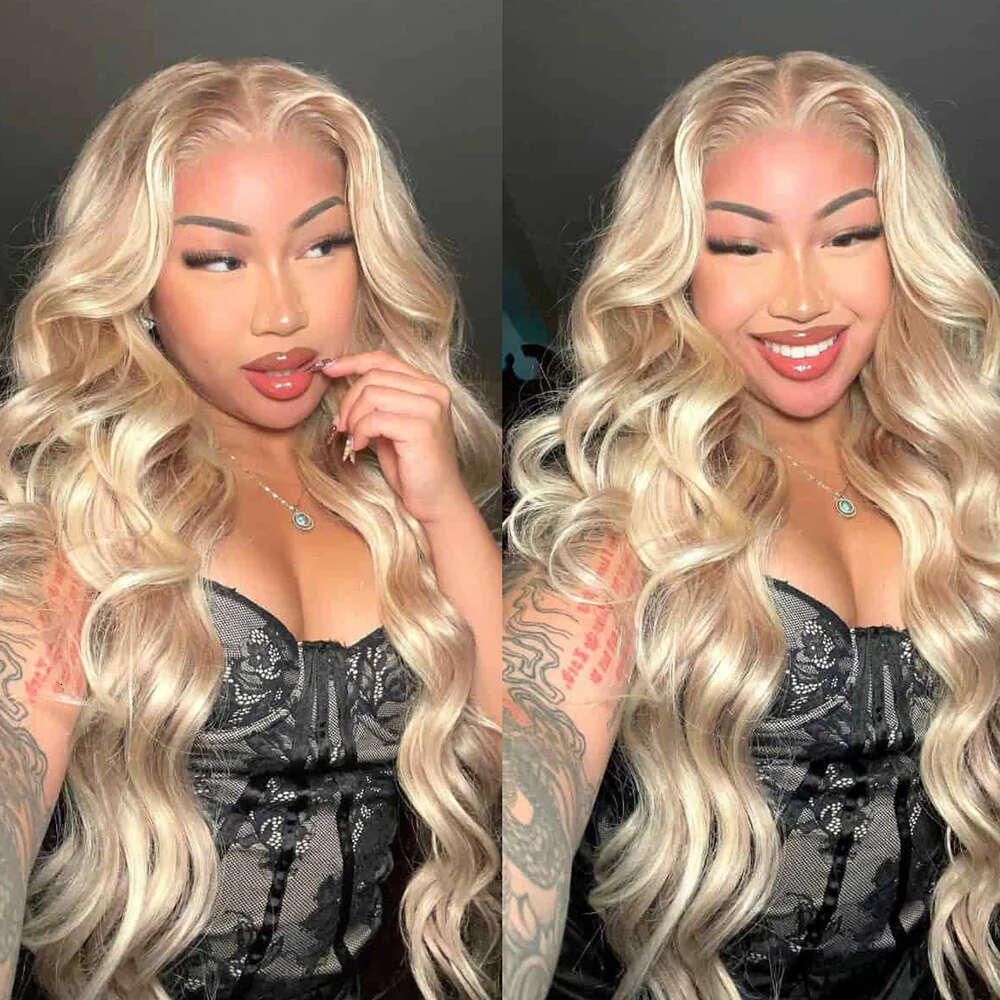 Ash Honey Blonde Front 13x4 Synthetic Hair HD Transparent 613 Colored Lace Frontal Wigs For Women Highlight Wig Cosplay