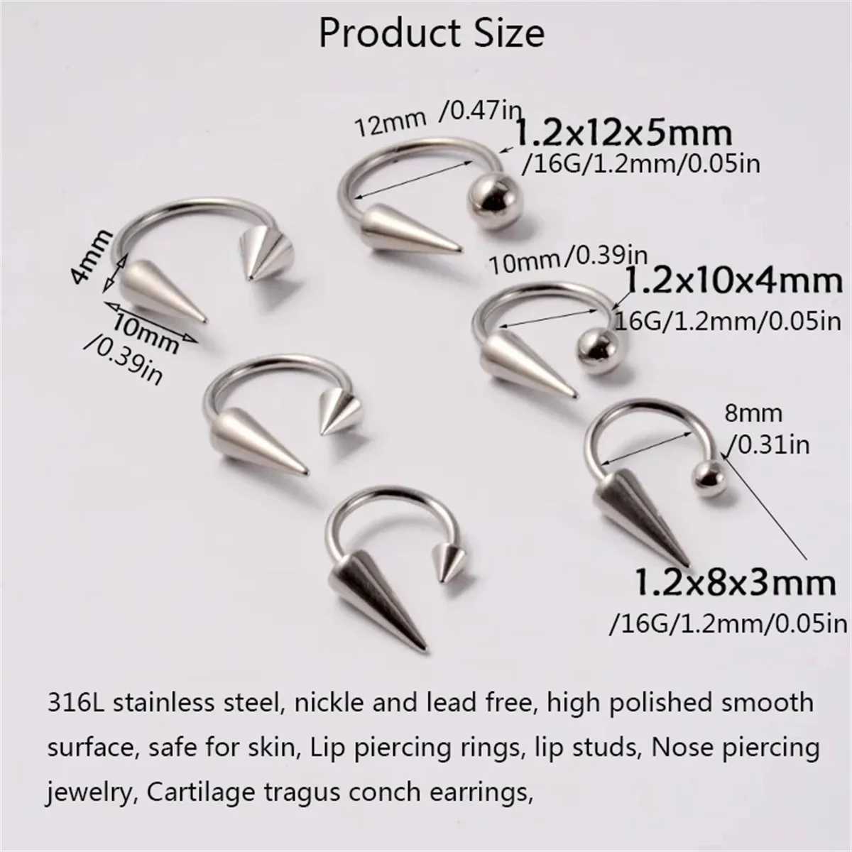2Pcs 16G Simple Stainless Steel Piercing Lip RingFashion Lip Studs Gothic Piercing Lip Nose Ring Labret Body Piercing Jewelry Y240921