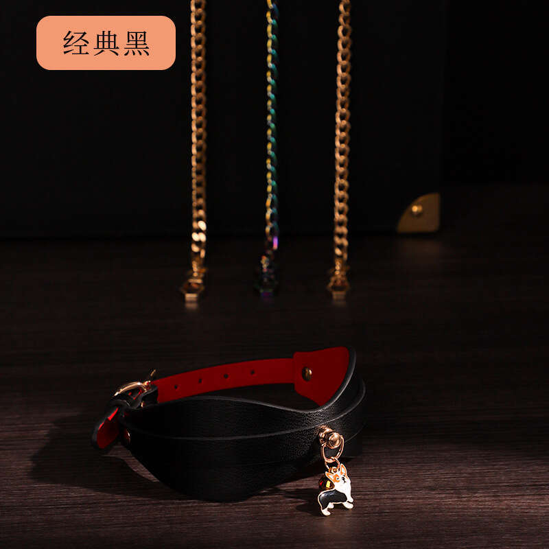 High end SM props, genuine leather sex collar, sexy and bright red sex traction neck cover with pendant, alternative adult products