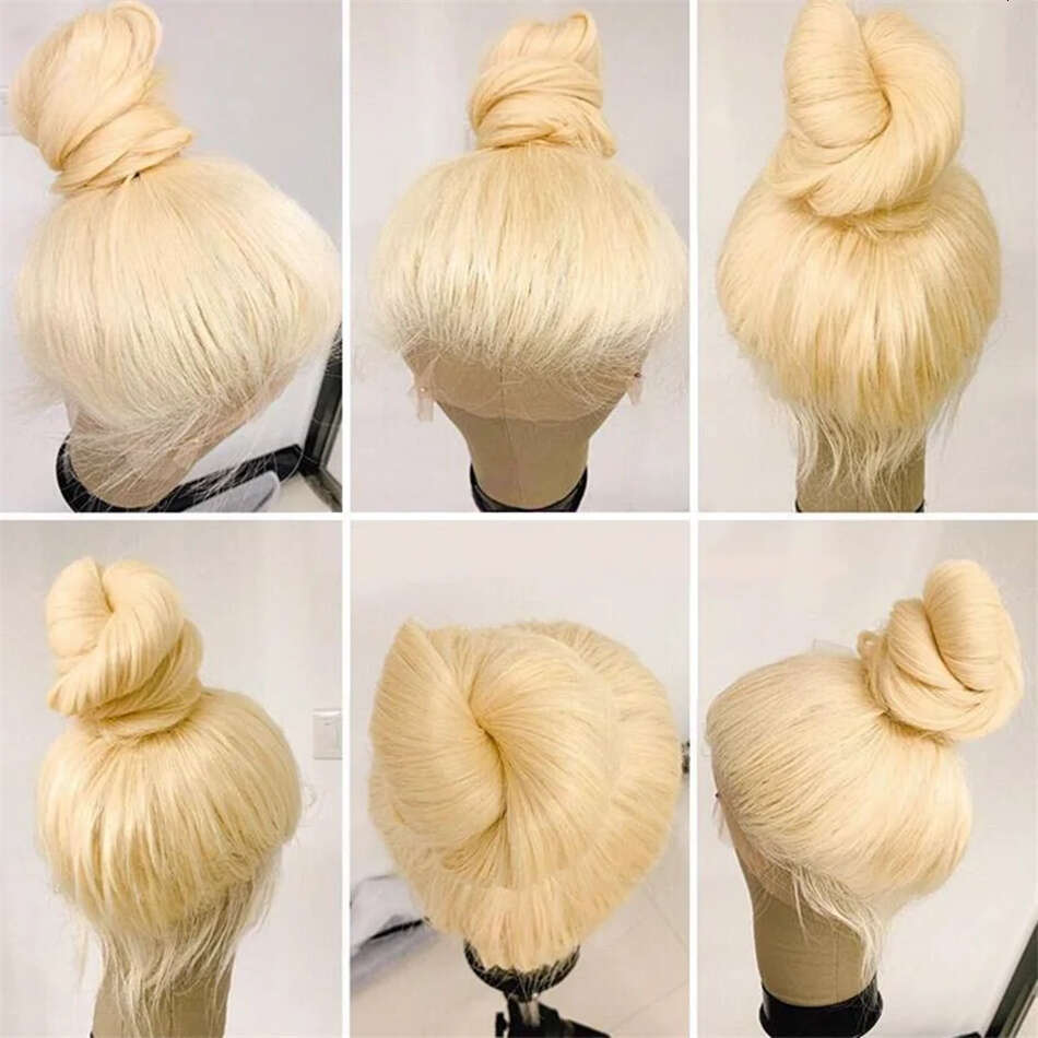 Full Real 613 Blonde Straight Remy Brazilian 100% Human Ponytail Hair Wig Transparent Lace Frontal