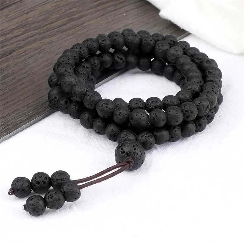 6mm Matte Black Lava Stone Bracelet Necklace 108 Beads Mala Wrap Bracelets Men Charm Fashion Yoga Bangle Rosary Buddhist JewelryX240921