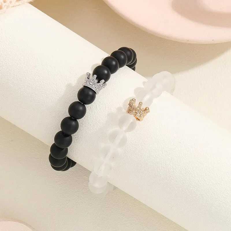 2pcs Handmade Crown Beaded Charms Bracelet Luminou Heart Glow In The Dark Couple Bracelet for Lover Men Women Fluorescent GiftX240921