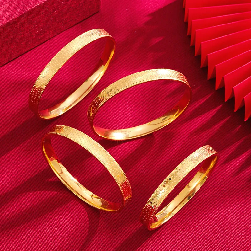 QEENKISS Shiny Dragon Scale Gold Bracelet Bangle For Women Wedding Party Birthday Christmas Bride Mother Lady Girl Gifts BT5320 240910