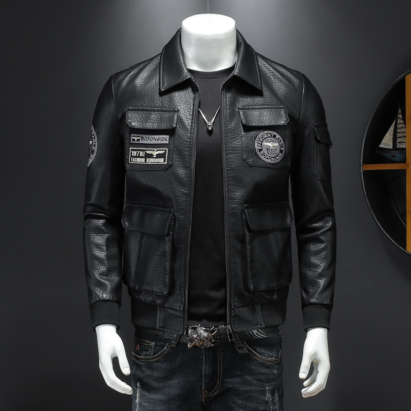 Spring New Men's Motorcycle Jacket Young Embroidered Leather