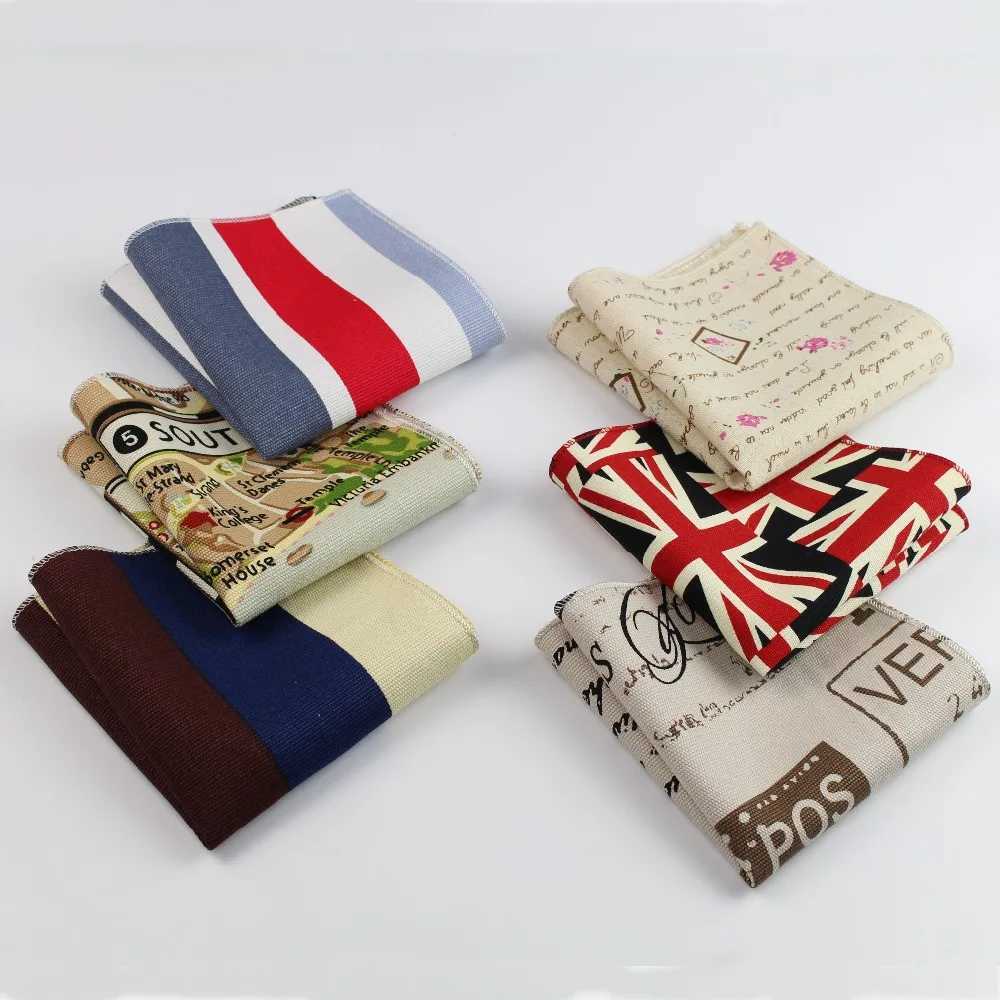 Handkerchief scarf vintage linen Hanki mens striped star map design pocket square Handkerchief 22 * 22cm W240921