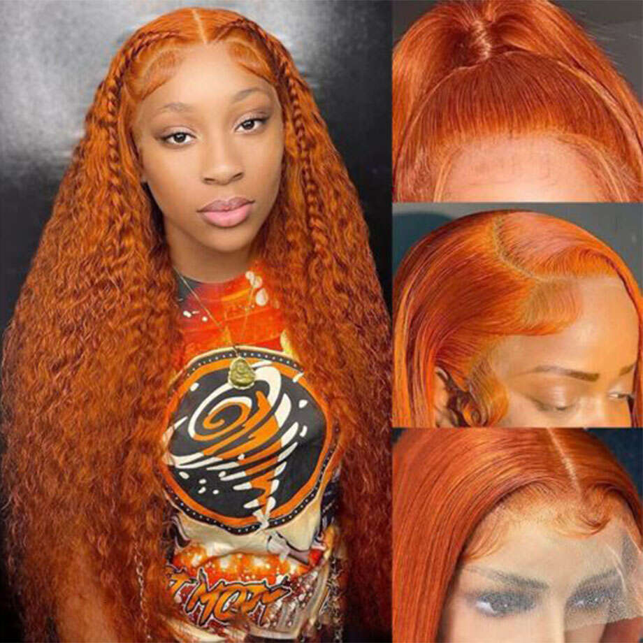Orange Ginger Curly Wigs For Women 30Inch Deep Wave Frontal 13x4 13x6 HD Lace Front Human Hair Wig