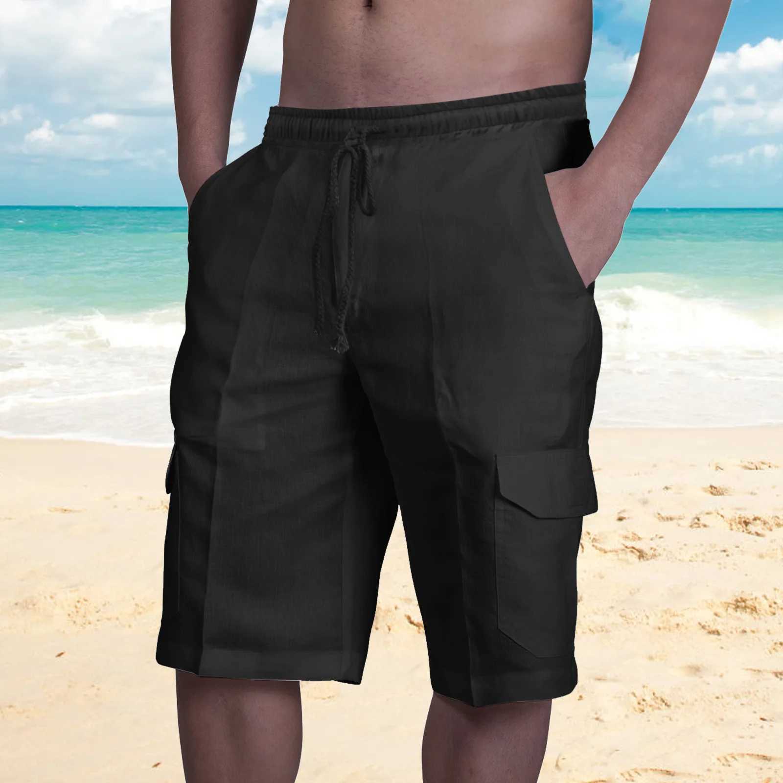Mens Summer Cargo Shorts Solid Color Beach Leisure Travel M-3XLX240921