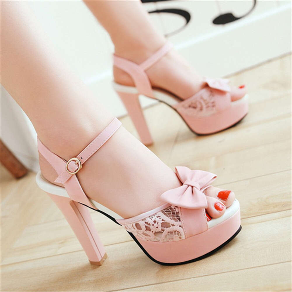 Women Summer Lace Bow Mesh Shoes Fish Mouth High Heel Ladys Platform Sandals Evening White Dress Wedding Female Atos De Mujer