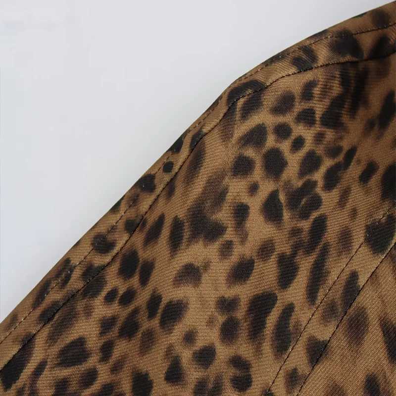 Summer Elegant Womens 2024 New Casual Fashion Long-Sleeved Single-Breasted Leopard Print Jacket Long Loose Trench Coat OutwearX240921